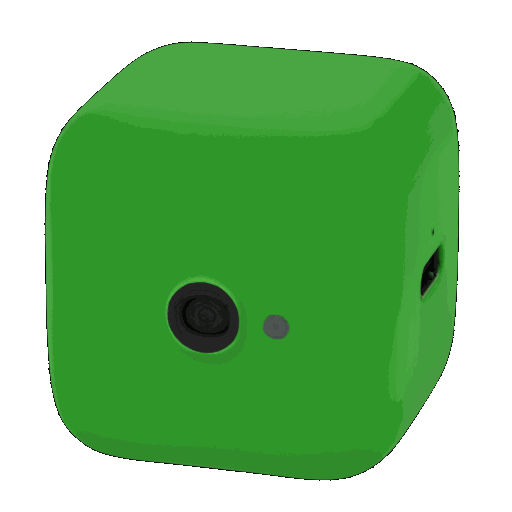 AI generated 3D model of a green cube with camera holes and usb ports on the sides