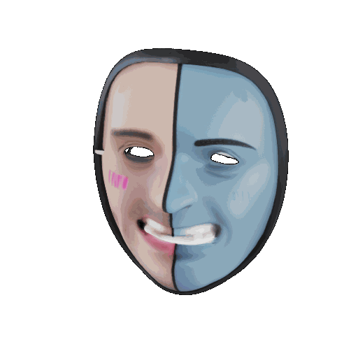 AI generated 3D model of a mask, half blue