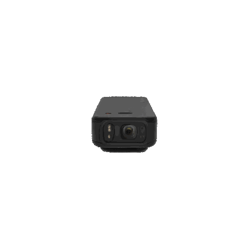 AI generated 3D model of a black rectangular device with a projector lens